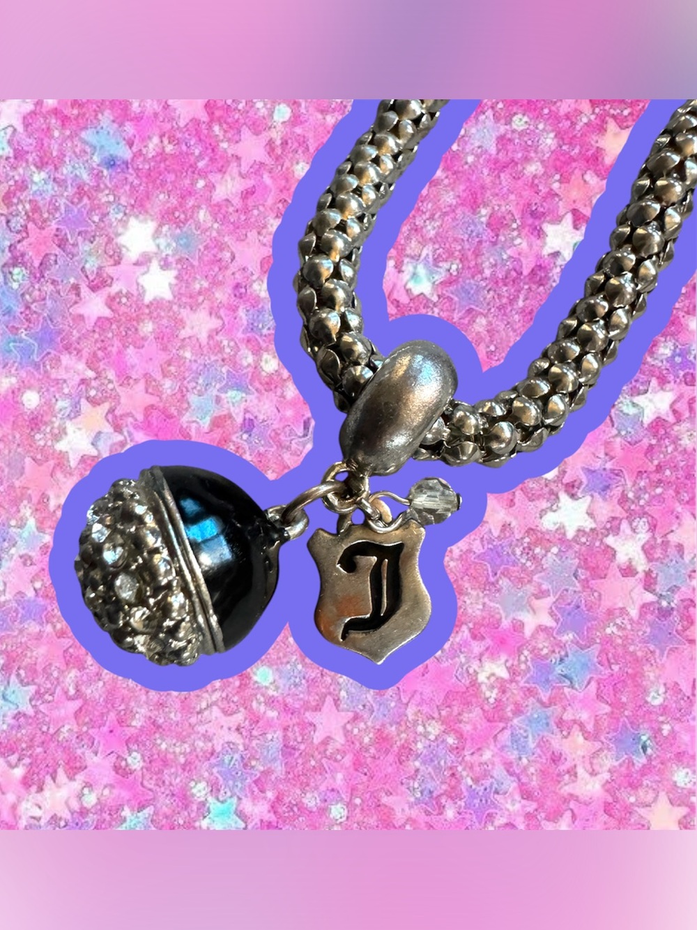 Juicy couture vintage Y2K snake chain initial charm bracelet rhinestone stretch